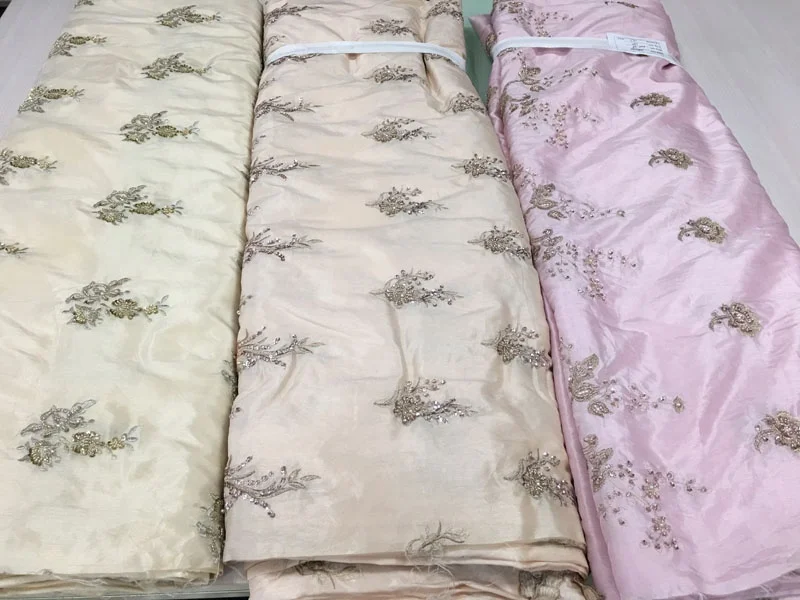 fancy bamboo embroidery fabric high quality hand sequin and beaded fabric for dress or clothing