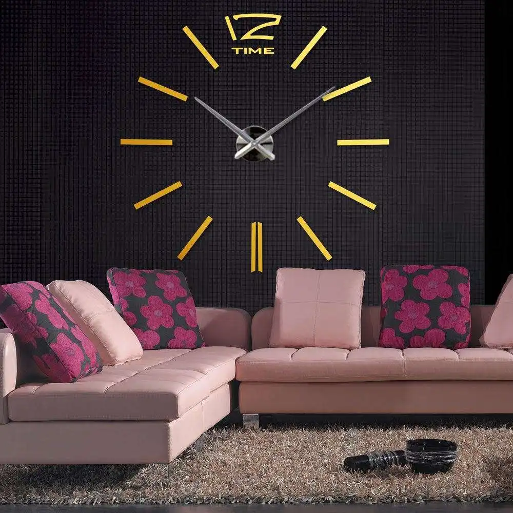 DIY Large Watch Wall Clock Modern Design Scale Decor Stickers Set Mirror Effect Acrylic Glass Decal Home Decoration