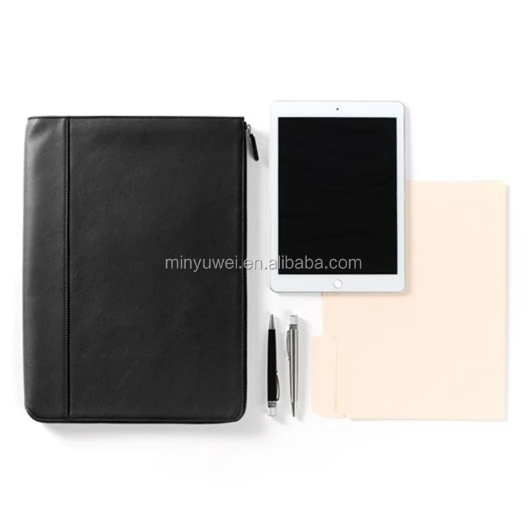 fashion black A4 document bag genuine leather padfolios case file folder bag manufacturers