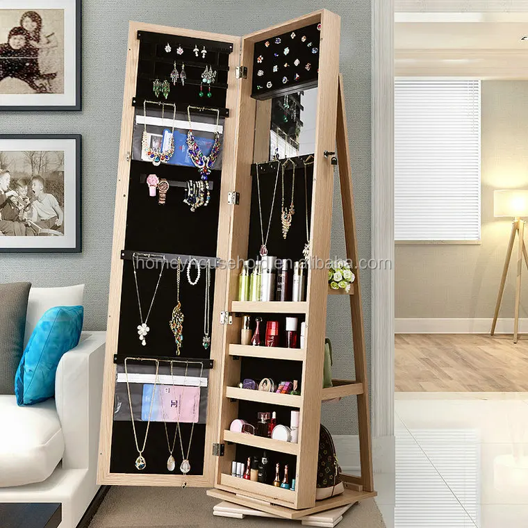 Home furniture living room modern rotating jewelry cabinet with dressing mirror