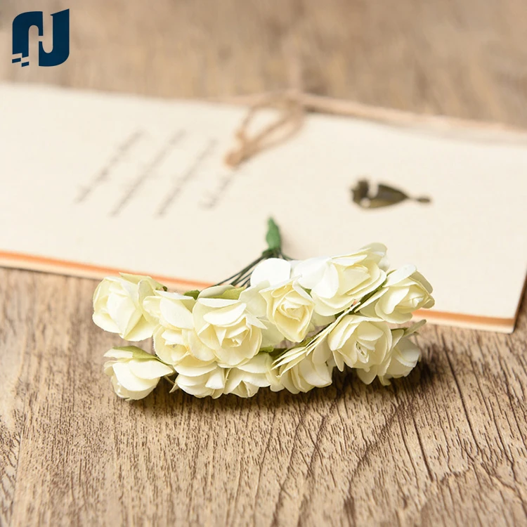 1 Bundle of 12pc Miniature Artificial Flowers Paper Rose Flower Wedding Card Embellishment Scrapbook Craft