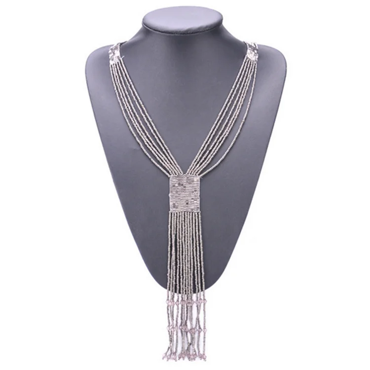 Handmade woven boho long tassel seed bead necklace popular in European