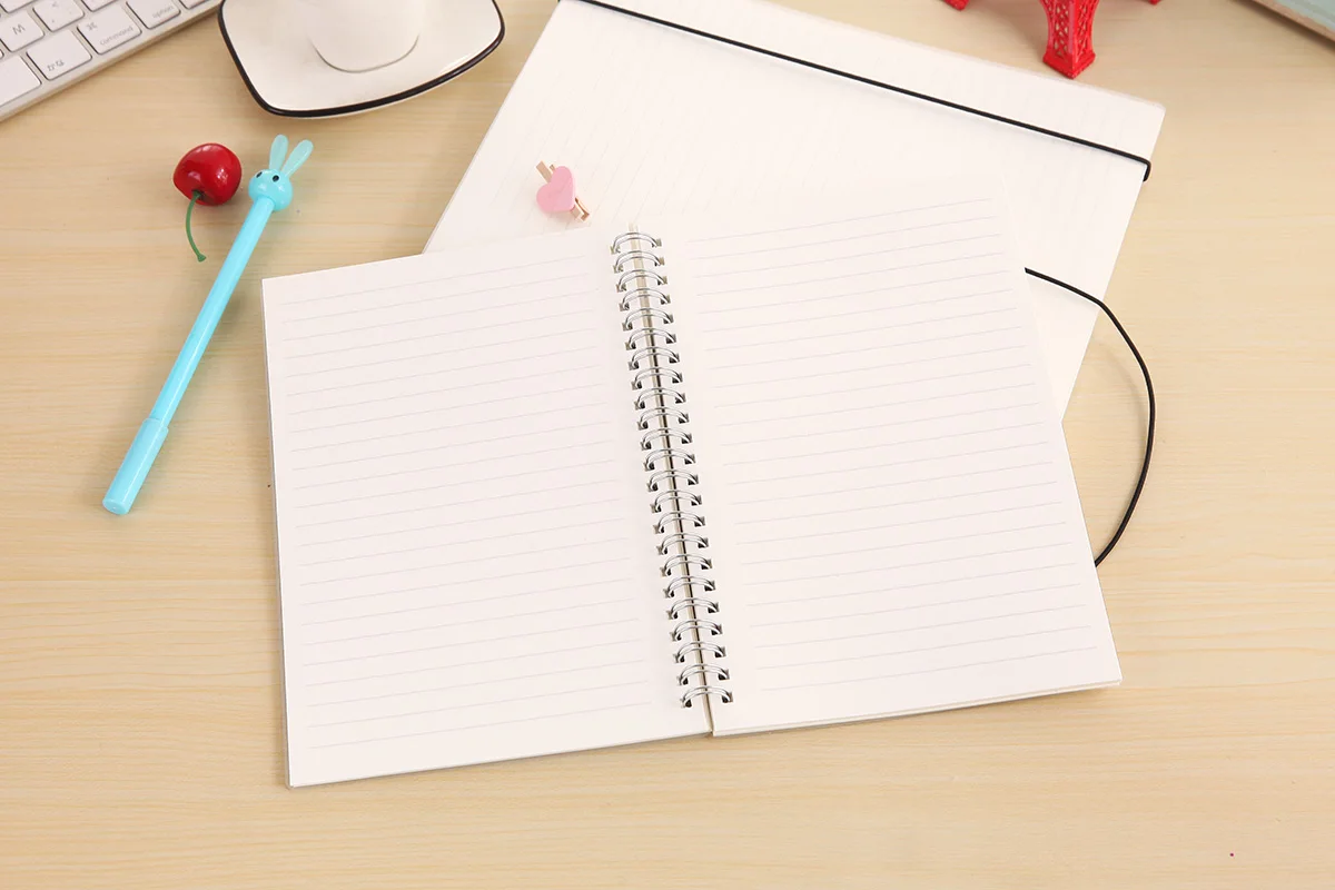 
A5 Wholesale transparent HardCover double Spiral Notebook with Ribbon Mark for Students or Promotion 