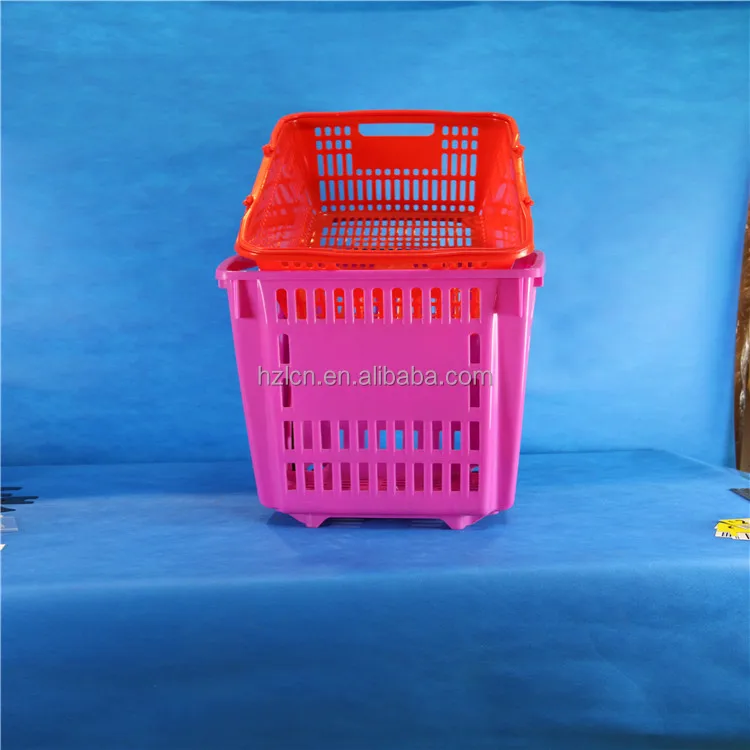 Hot Sale Supermarket Big Plastic Rolling Shopping Basket Wheeled Kids Shopping Cart
