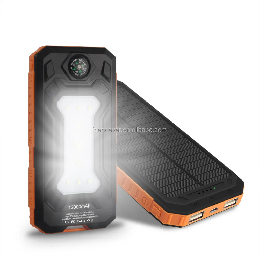 Outdoor camping power bank charger, solar power bank 12000mah