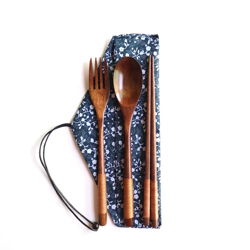 Handmade Japanese Style Wooden Kids Soup Spoons Natural Wood Rice Serving Tableware Flatware Set with Tied Line on Handle