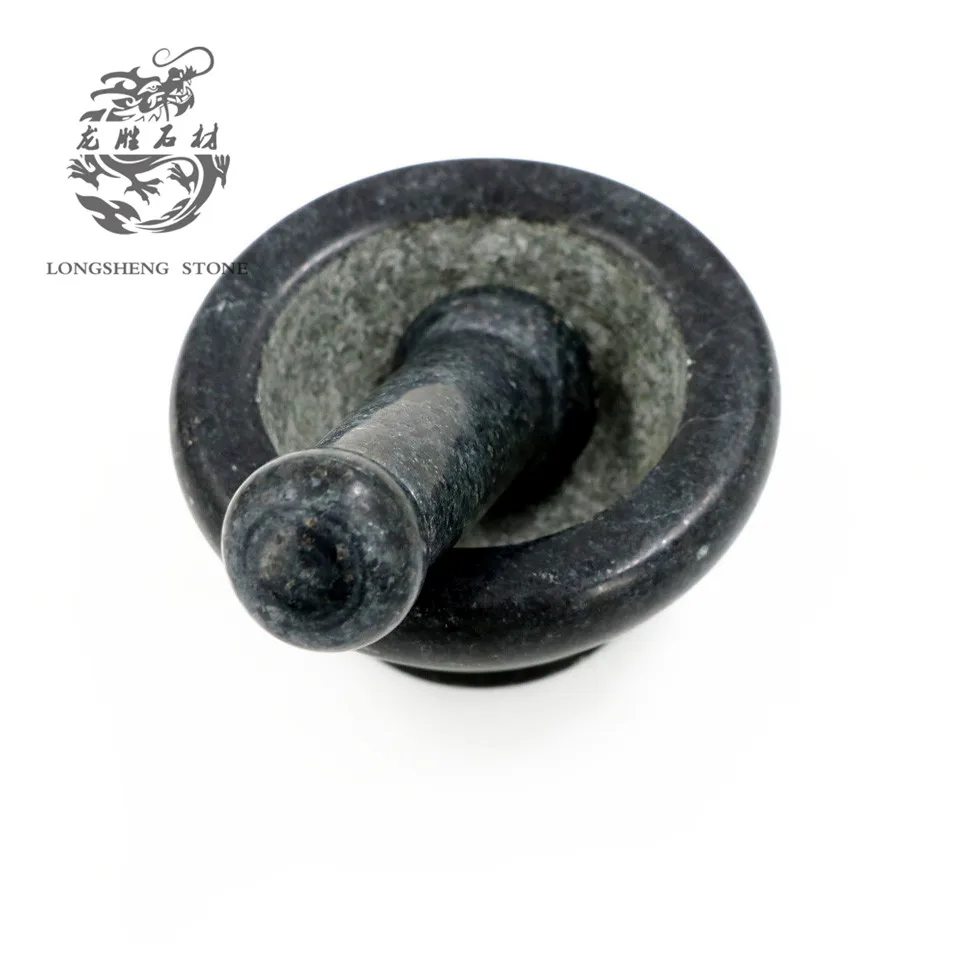 Eco-Friendly Home Kitchen Black Granite Garlic Keeper Stone Seasoning Grind Mortar Pestle Sets for Home & Restaurants