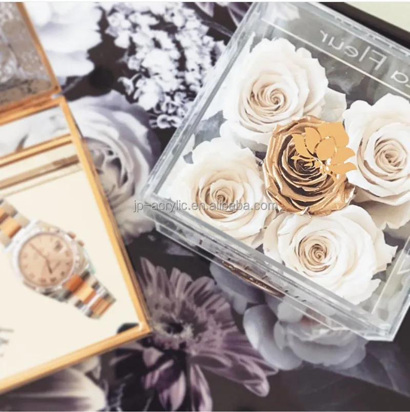 
New Arrival Small Plexiglass Acrylic Cube Flower Box with Lid 