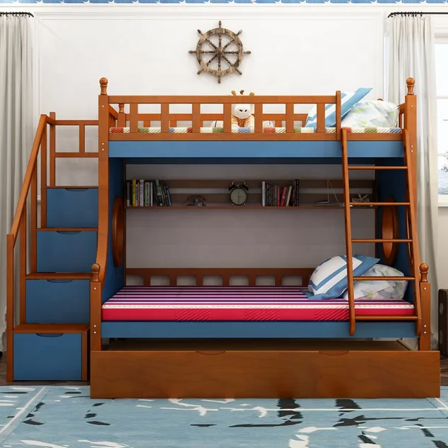 Factory Sales Bedroom furniture kindergarten solid wood with slide loft kids bunk bed