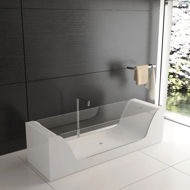 SM-8647 Low price Europe Latest glass and resin stone combination Transparent style solid surface freestanding bathroom bath tub