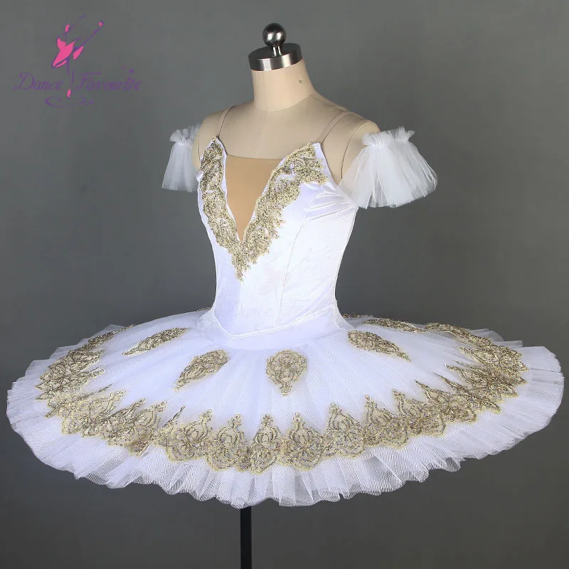 7 layers stiff tulle white professional ballet tutu with gold trim performance dance wear classic tutus dance costume BLL084