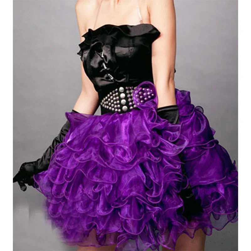 Hot Gothic Layers Ruffles Purple Organza Sexy Adult Tutu Skirt Women Burlesque Petticoats Underdress Underskirt Club Dance Wear