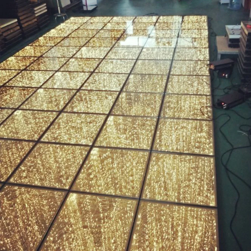 
China manufactured portable DMX infinity glass led dance floor light up golden led sparkle dance floor 
