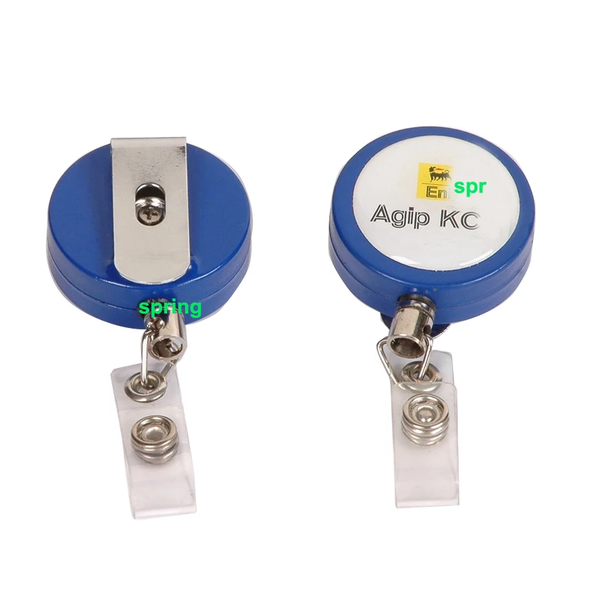 Plastic cover Blue  retractable badge reel key chain custom logo possible epoxy badge reel key holder