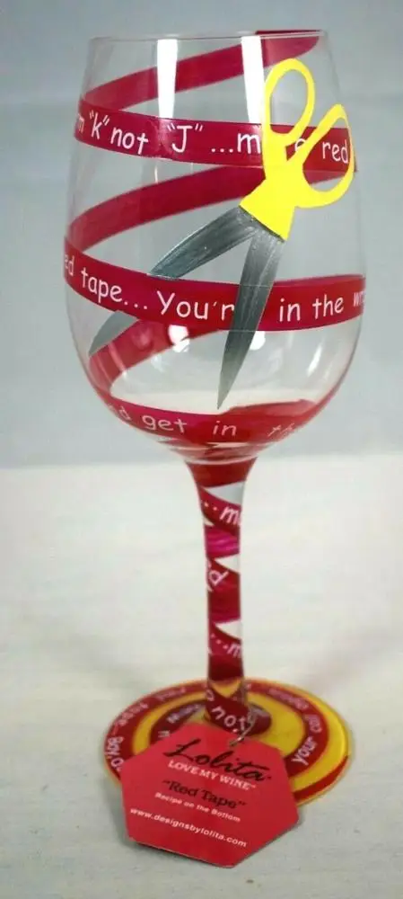 15 oz Lolita Love My Wine Red Tape Hand Painted Goblet Wine Glass
