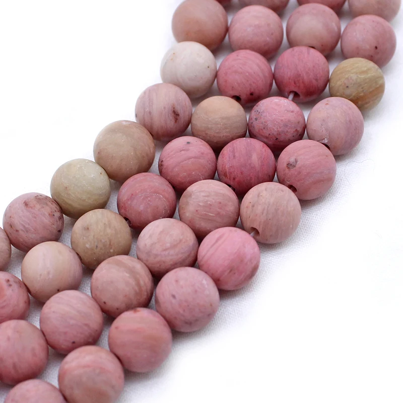 High quality 6mm 8mm 10mm 12mm matte frosted pink rhodonite jasper bracelet stone beads for jewelry making (AB1581)