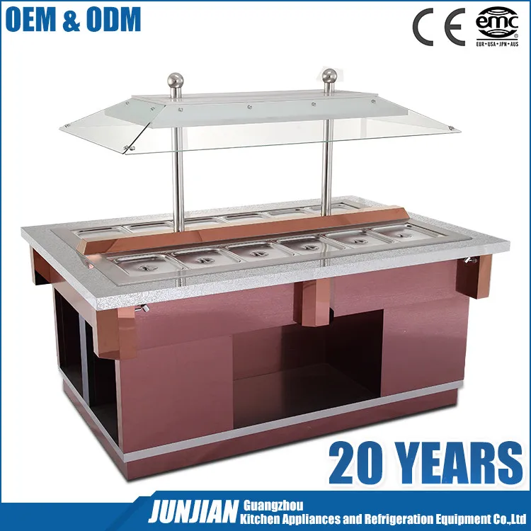 
Buffet Marble Display Cooler / Refrigerated Salad Bar Counter / Open Showcase Refrigerator 