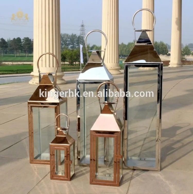 
Hot-selling Rose gold candle holder lantern wedding events road lead 