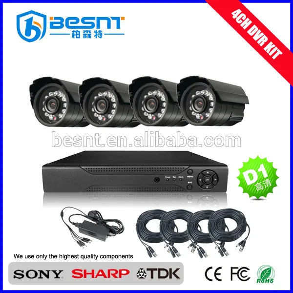 Low цена безопасности и система ночного видения cmos камера h. 264 4ch открытый cctv dvr комплект( бп- t04m3)