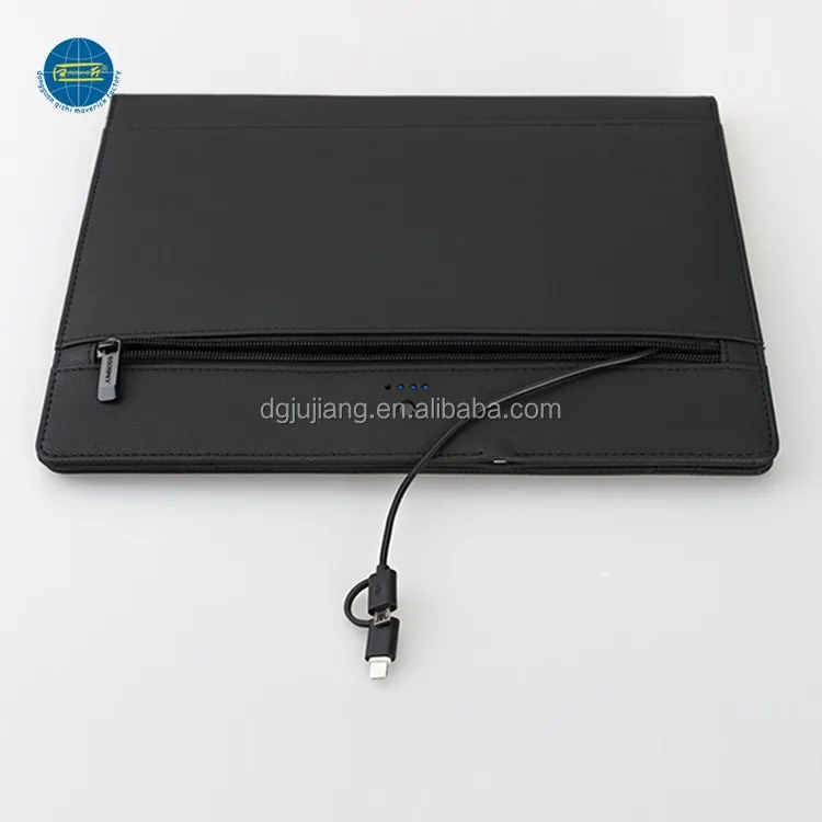 
Leather Organizer Zipped Portfolio Conference Folder Executive Padfolio Business Compendium Folders With Power Bank 
