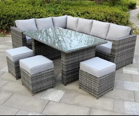 Rattan Outdoor Furniture Garden Set Corner Sofa with Rattan Dining Table