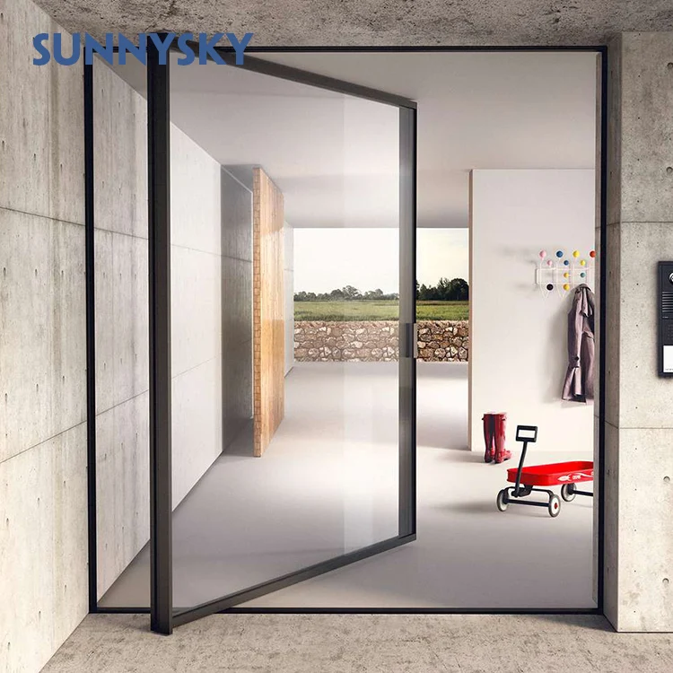 Pivot Hinge Door Automatic Close Copper Exterior Partition Aluminum Glass Steel Graphic Design Customized Modern Aluminum Alloy