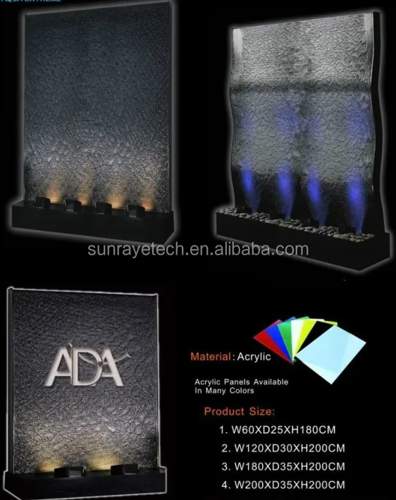 Big Customized H6.5xW6 ft Floor-standing Acrylic waterfall fountain wall with acrylic panel for home and commerce