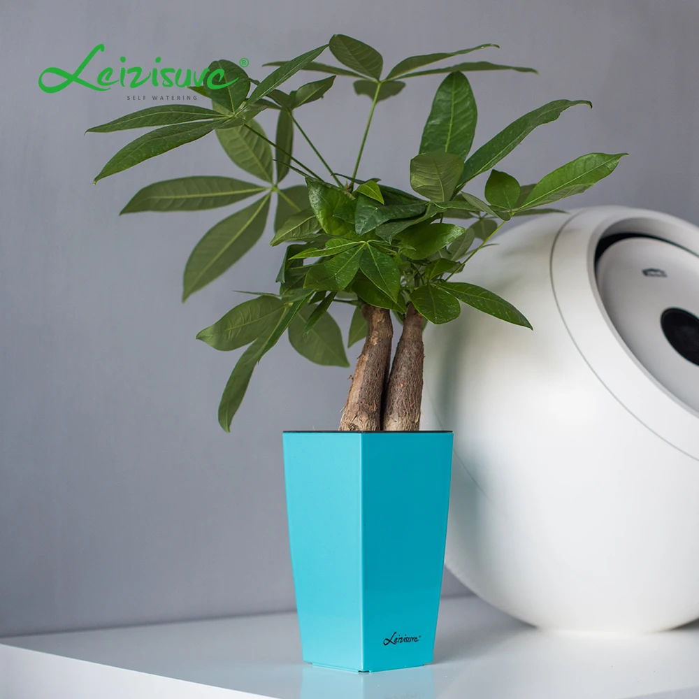 Leizisure Office Table Plastic Mini Small Tall Square Ceramic Trapezoid Self Watering Plant Pot