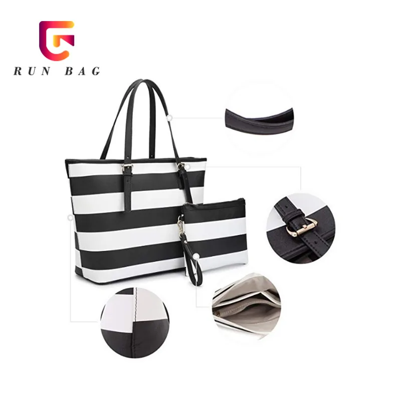
Wholesale Hot Selling Women Tote Bag Stripes Custom Pattern Pu Leather Handbag 