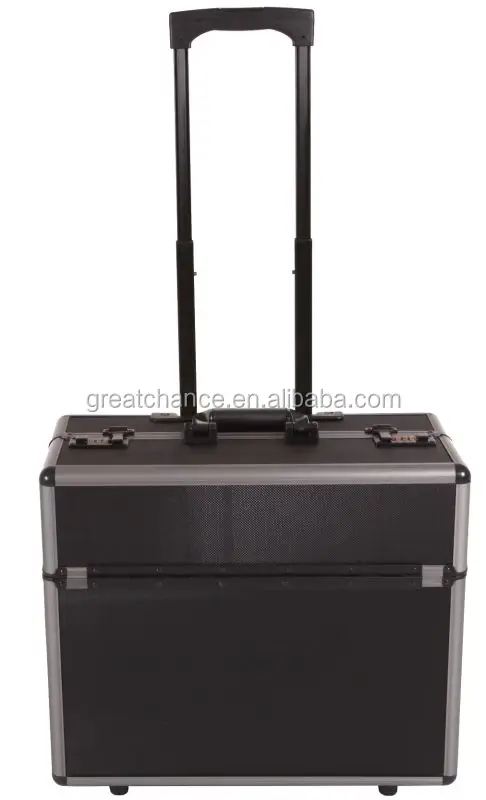 
New Aluminium Black Pilot Case Wheeled Briefcase Carry Case Travel Work Business 