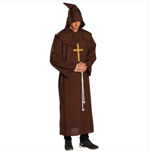Мужской костюм монаха маскарадный средневекового священника Халат с капюшоном религиозный на