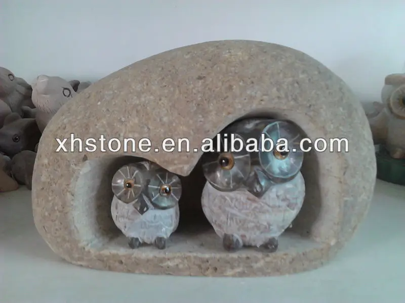 
stone owl carvings,stone owl sculptures,hand carved natural river stone owl statues 