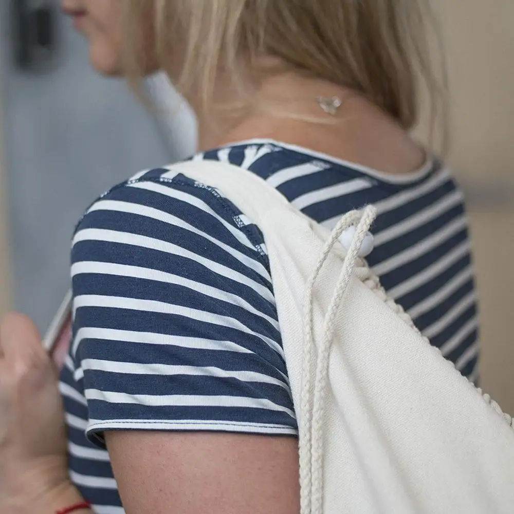 Reusable Canvas Cotton Drawstring Laundry Backpack Bag