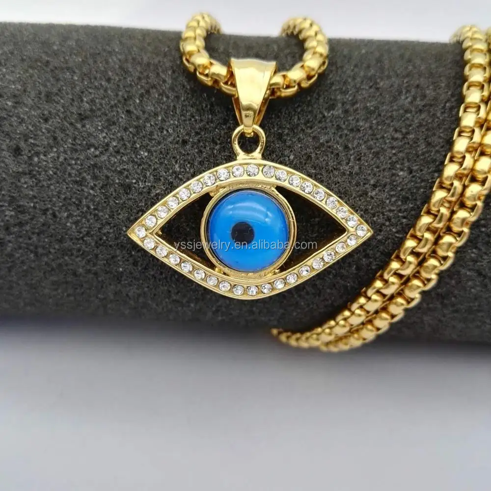 Gold Plated Stainless Steel Turkish Evil Eye Charm Pendant YSS013