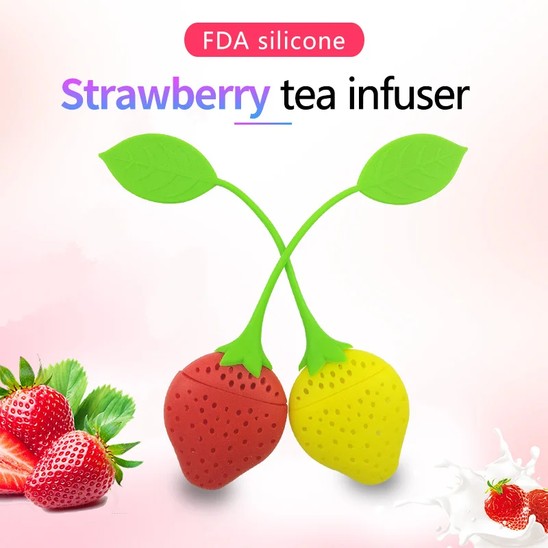 Cute plastic silicone tea  filter  infuser  with handle unique mini fruit  tea infuser  tea tools for gift
