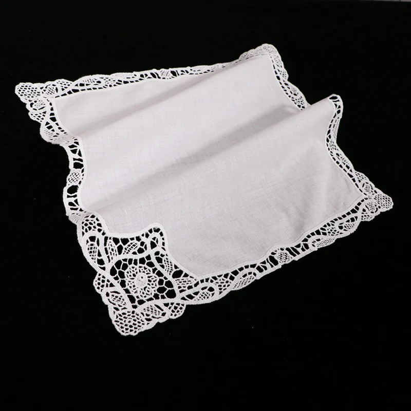 
A012: White premium cotton lace handkerchief blank crochet hankies for women/ladies wedding handkerchief 