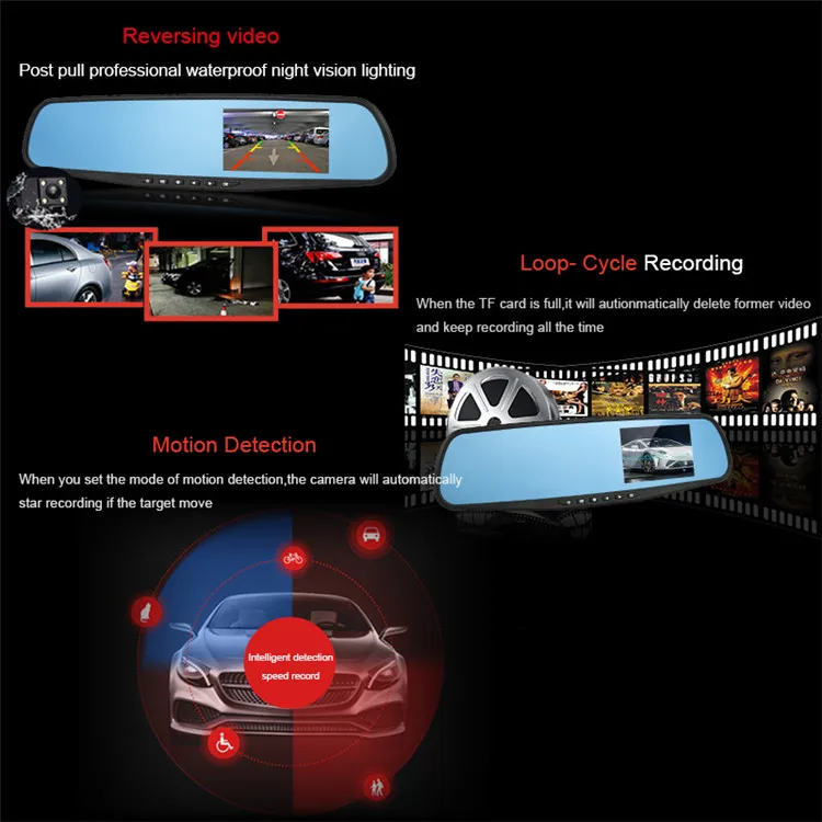 Auto Recorder Video Full HD Front And Rear DVR Dash Camera Dash Cam Car DVR Mirror Dual Lens Rear View Camera Rearview Dashcam