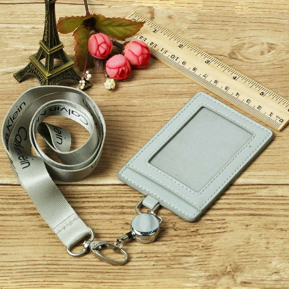 Custom retractable id card holder leather office card case