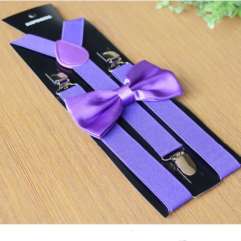 Men adult suspenders  bow tie set coffee suspenders  2.5 cm width 120 cm length 3clips sliver metal pu solid pattern low price
