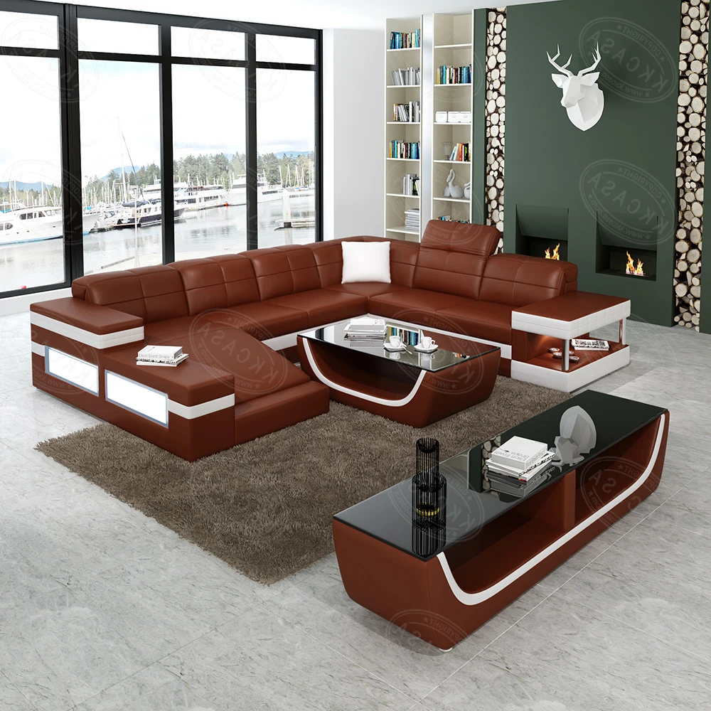 Modern Italian Living Room High Quality Color Sectional U Shaped Genuine Leather Sofa Made In China
