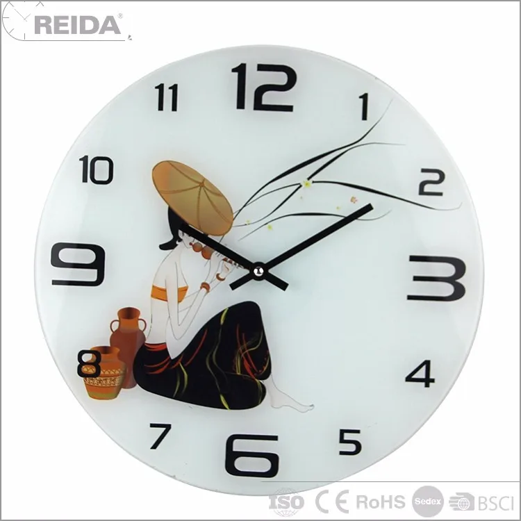 Reida glass analog round no number quartz frameless modern art painting  wall clock