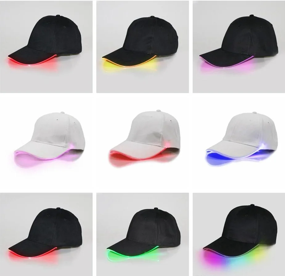 Hot New LED Baseball Caps Cotton Black White Shining LED Light Ball Caps Glow in Dark Adjustable Snapback Hats Luminous Party