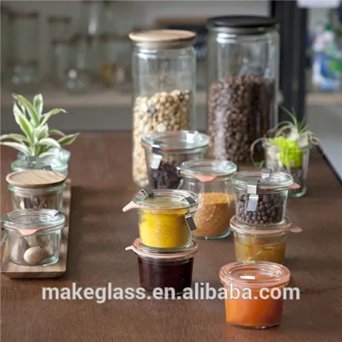 50ml,100ml,300ml,500ml Tapered Jelly Glass weck Jars With Glass Rubber Seal Lid and Clamps