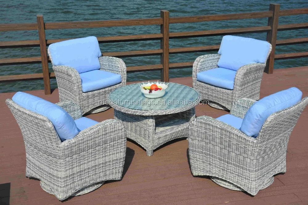 Красивые Плетеные садовые кресла-качалки из ротанга для наружного дворика, набор стеклянных обеденных столов