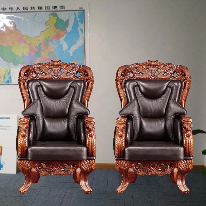 
Asian brown leather four legs dragon office chair luxury boss chair for chairman 