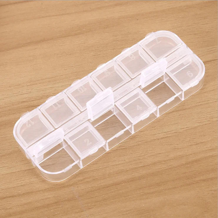 Customized Good Quality Double Row Clear 12 Grids Drill Box Makeup Storage Box