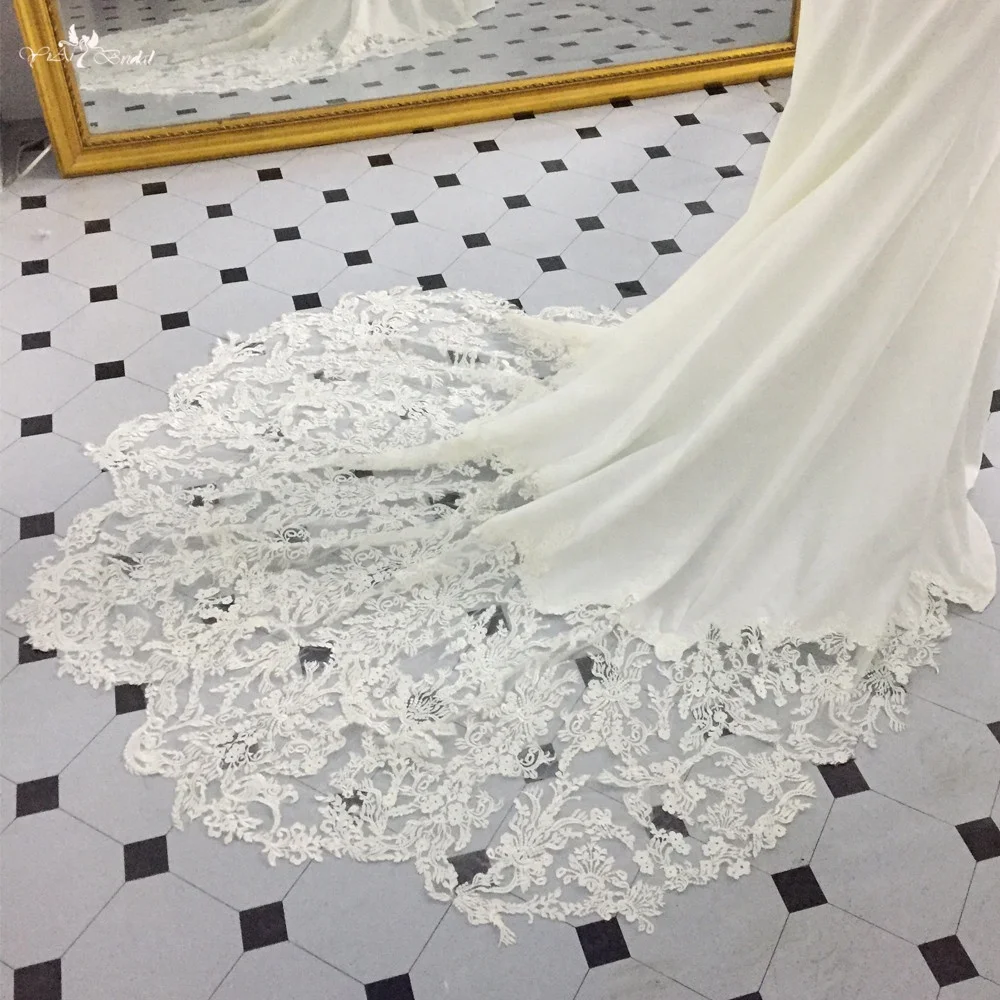 LZ280 Ivory Appliques Cut-out Train Beaded Mermaid Wedding Dress See Through Corset Sexy Beach Dress