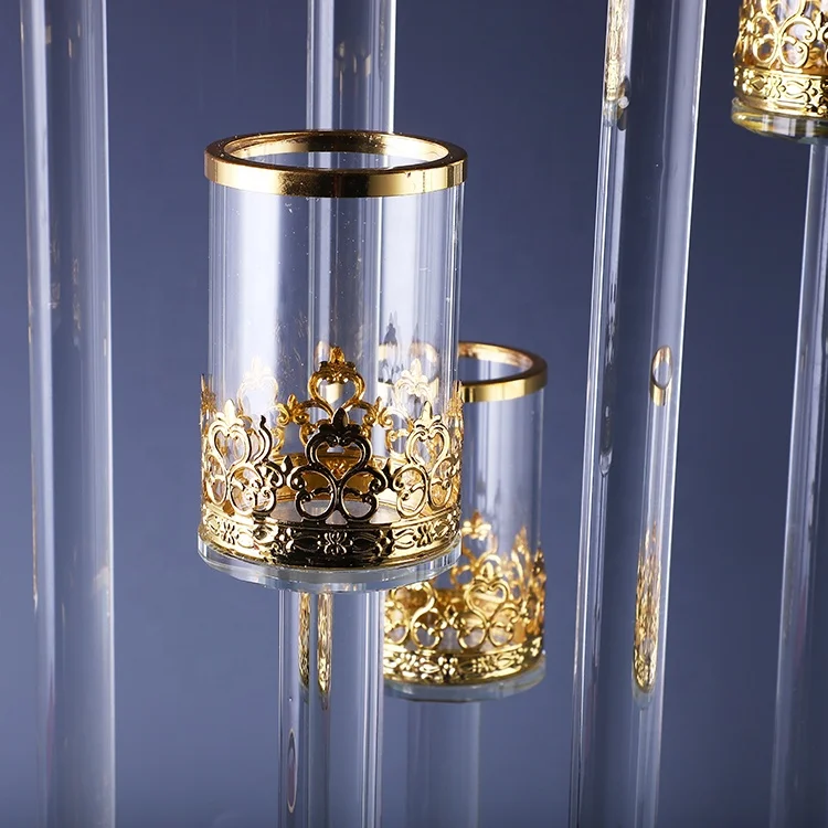 High grade 9 arm  cylind home candlestick chic crystal candelabra wholesale tall wedding crystal centerpieces