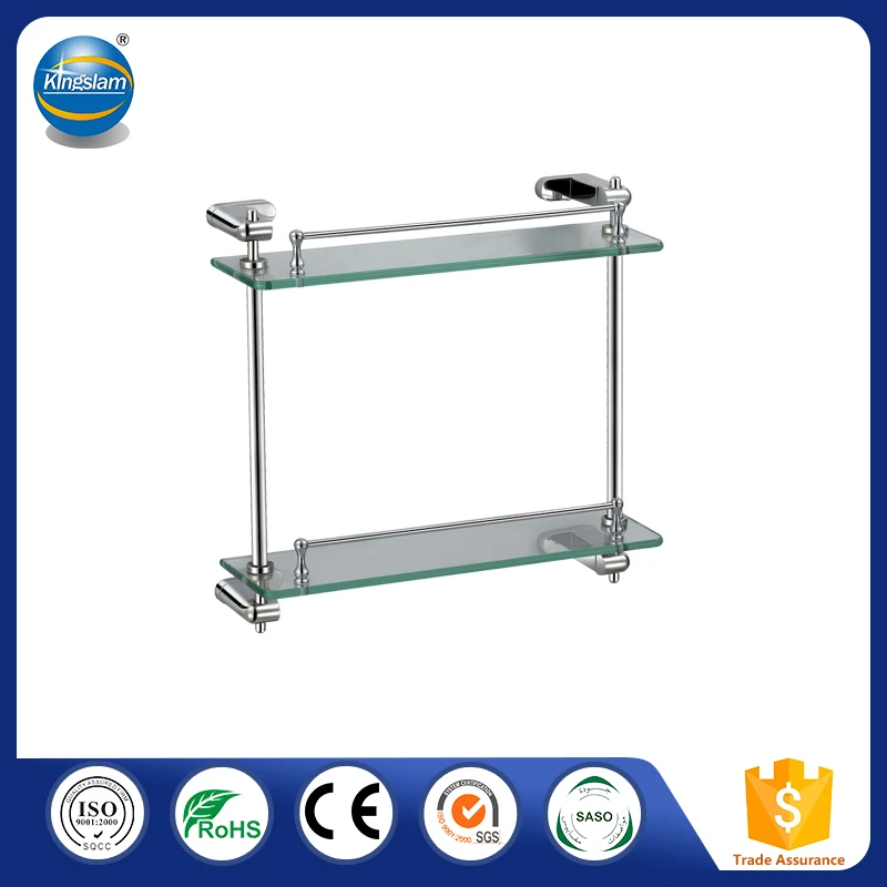 Бесплатная образец ванная комната coner 304 нержавеющая сталь двойная стеклянная полка