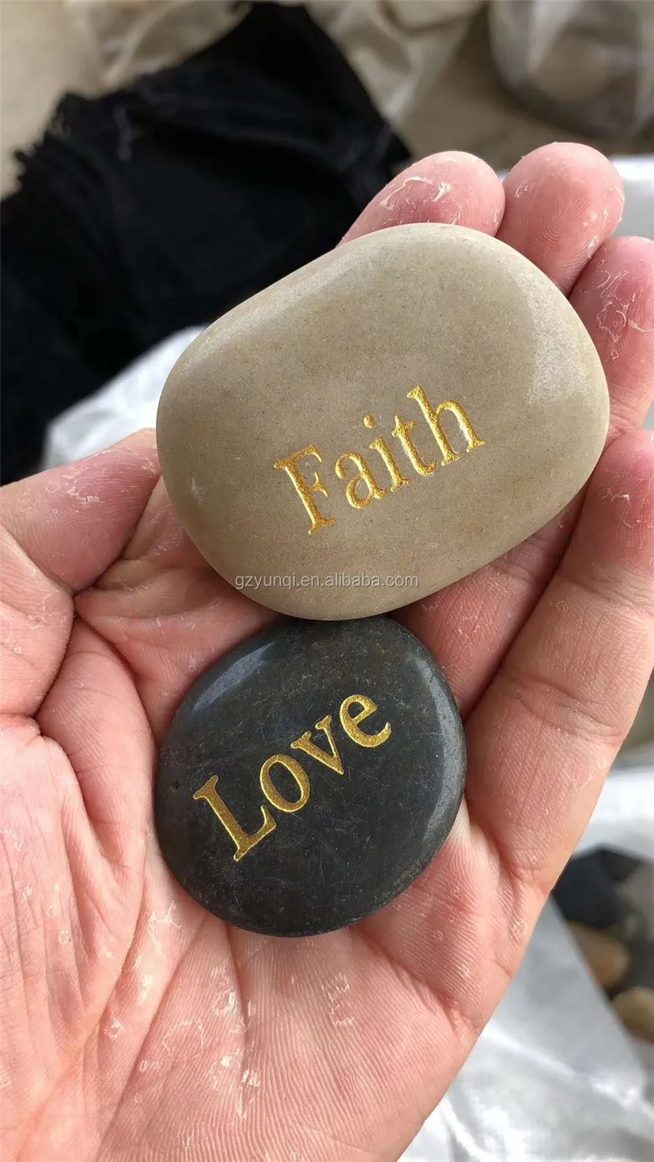 Engraved black letter pebbles Natural River Stones Smooth polished Colorful Stone